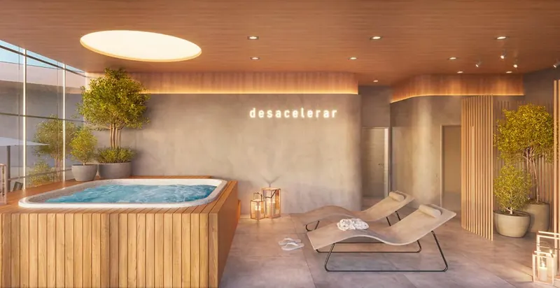 Spa do First Humaitá com hidromassagem interna e área de repouso